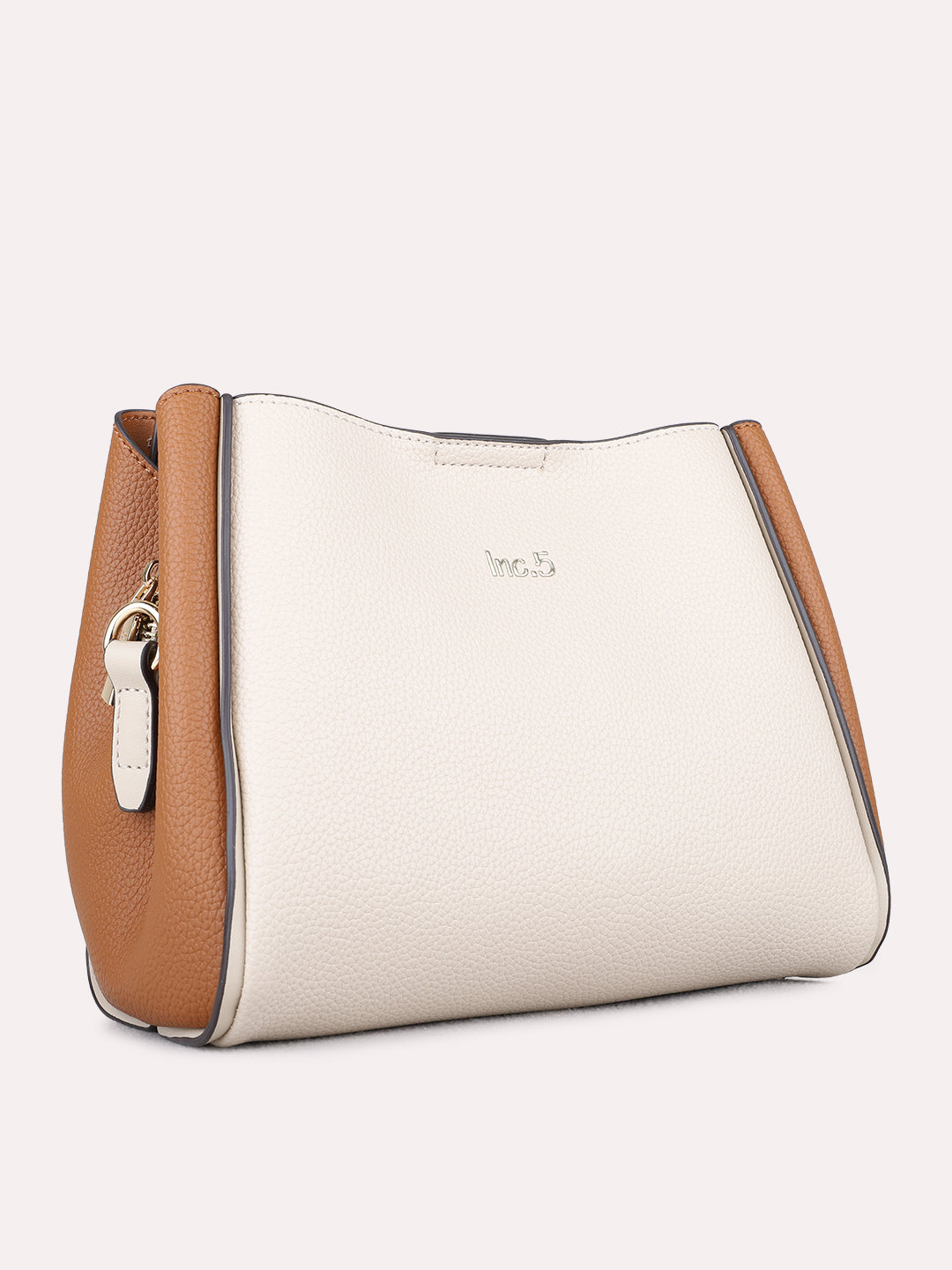 Womens Beige Shoulder Bag With Zipper Lock For Party