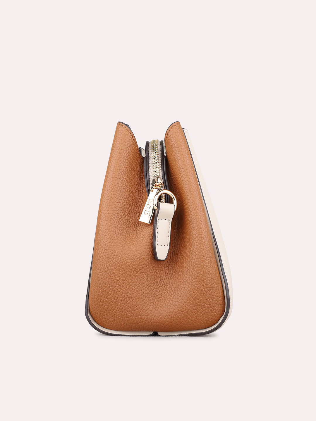 Womens Beige Shoulder Bag With Zipper Lock For Party