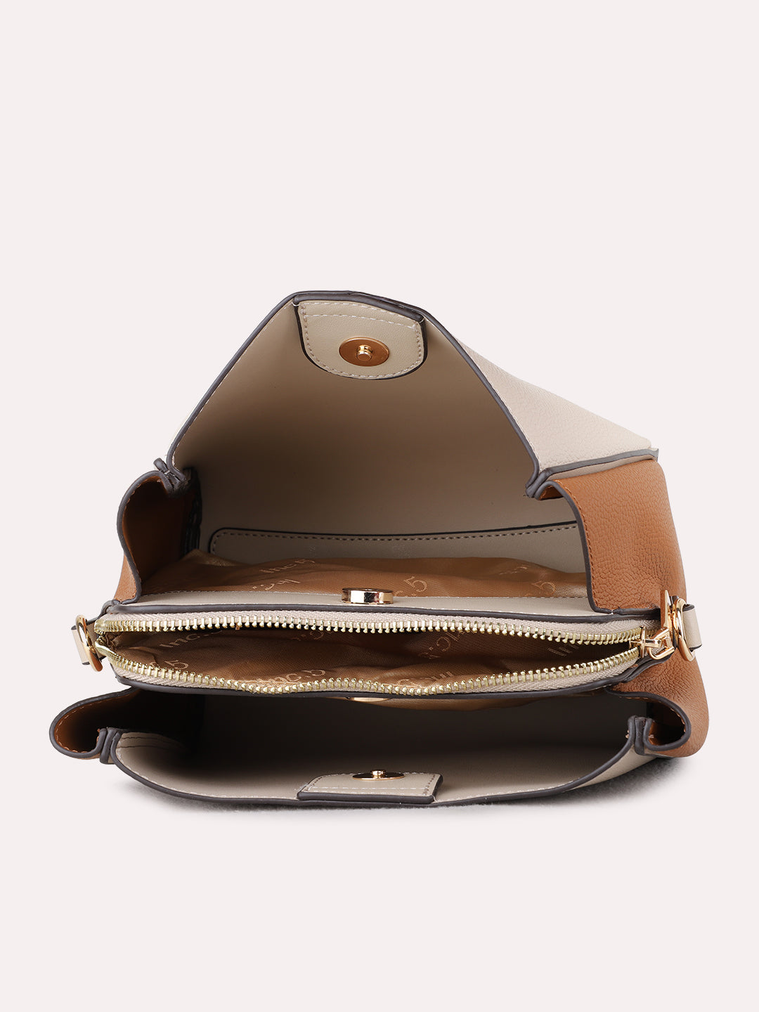 Womens Beige Shoulder Bag With Zipper Lock For Party