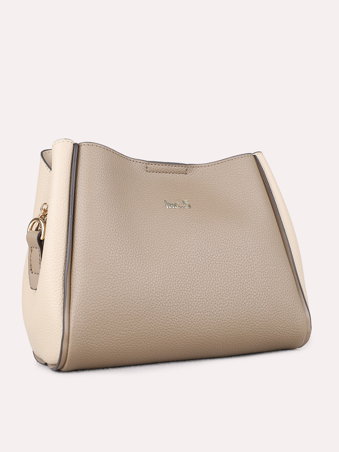 Womens Taupe Shoulder Bag With Zipper Lock For Party Use