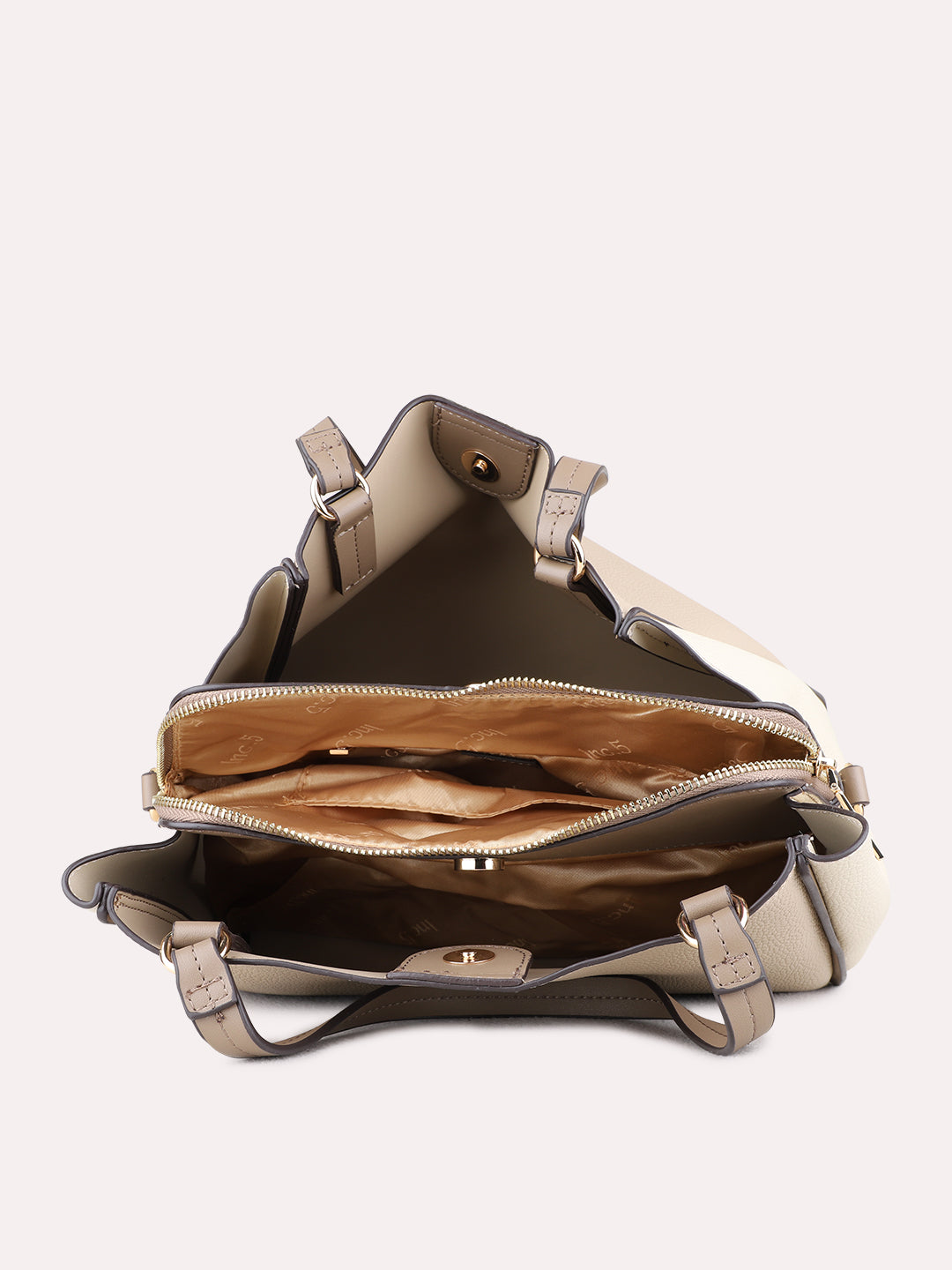 Womens Beige Shoulder Bag With Zipper Lock For Party Use