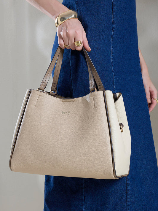 Womens Beige Shoulder Bag With Zipper Lock For Party Use
