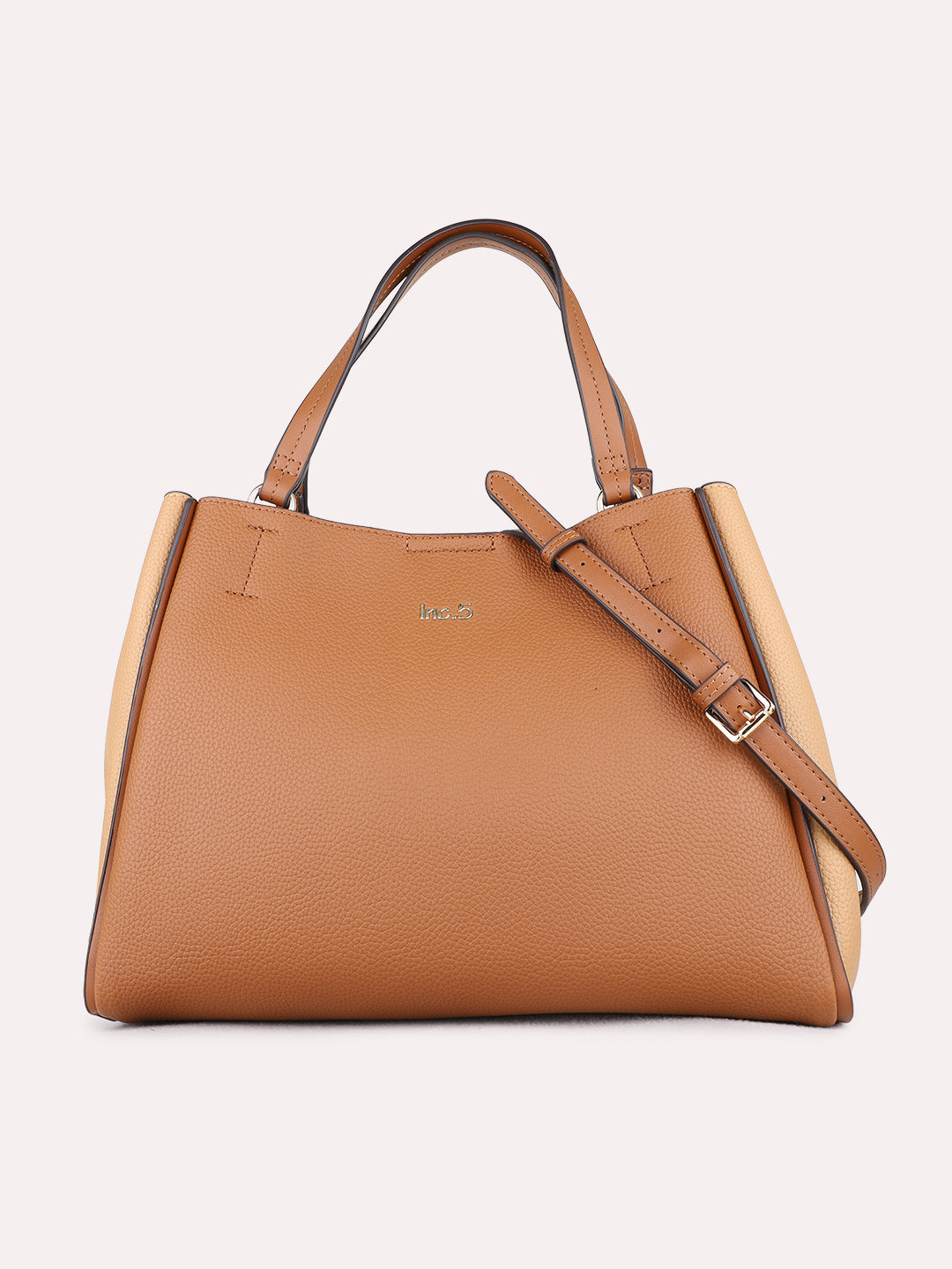 Womens Tan Shoulder Bag With Zipper Lock For Party Use