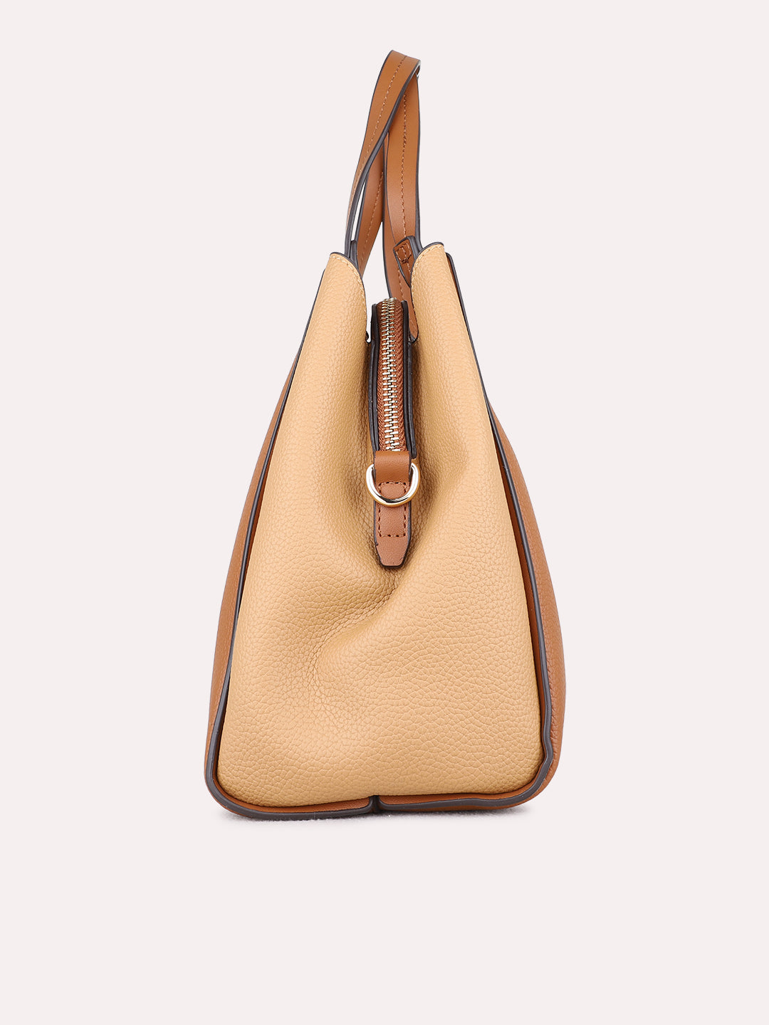 Womens Tan Shoulder Bag With Zipper Lock For Party Use