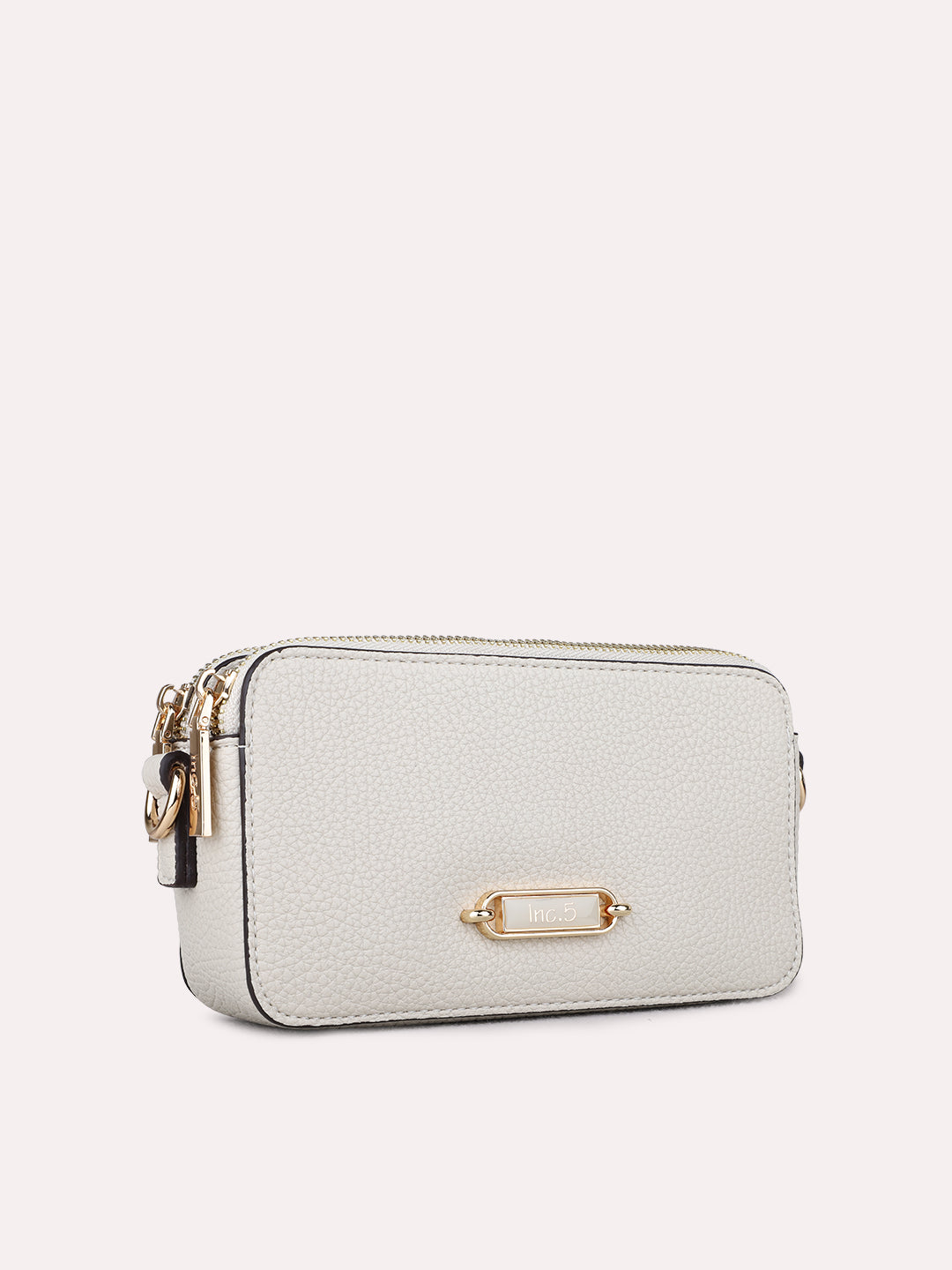 Womens Beige Sling Bag With Zipper Lock For Party Use