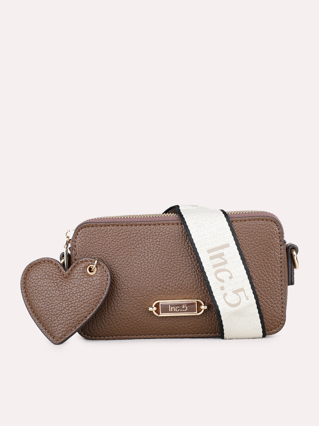 Womens Brown Sling Bag With Zipper Lock For Party Use