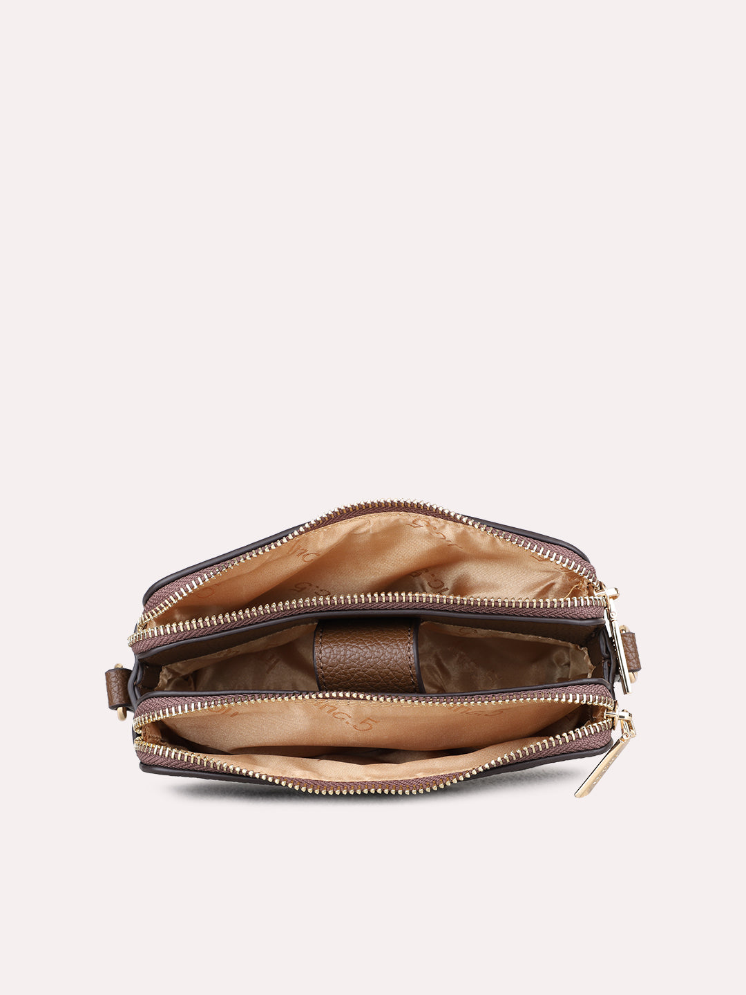 Womens Brown Sling Bag With Zipper Lock For Party Use