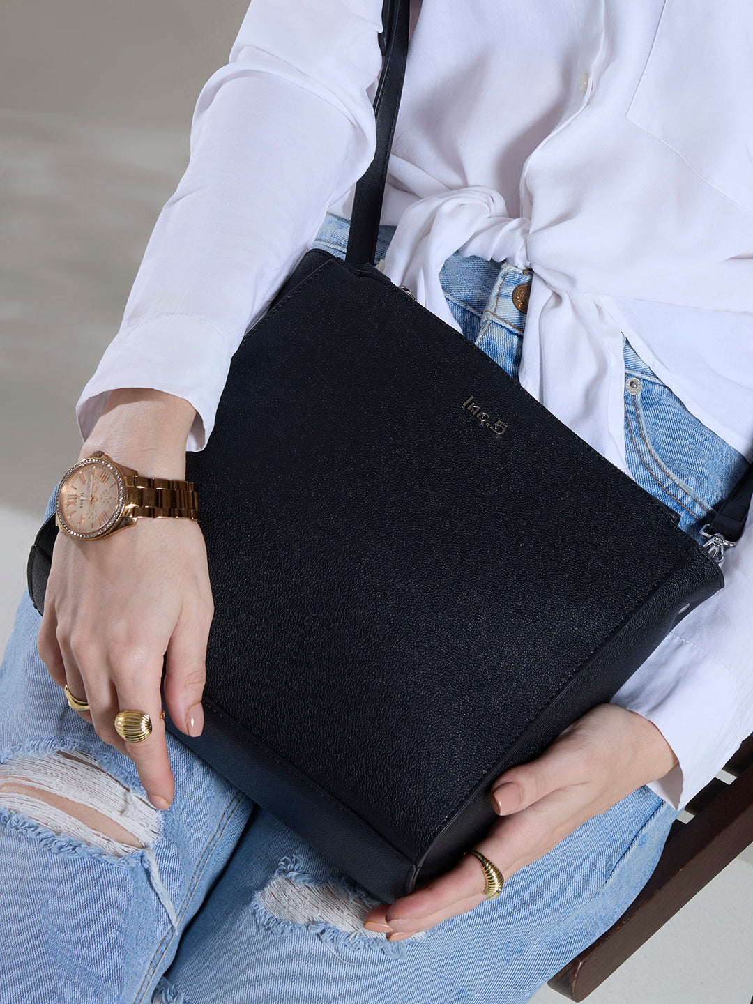 Womens Black Shoulder Bag Zip Lock For Party Use