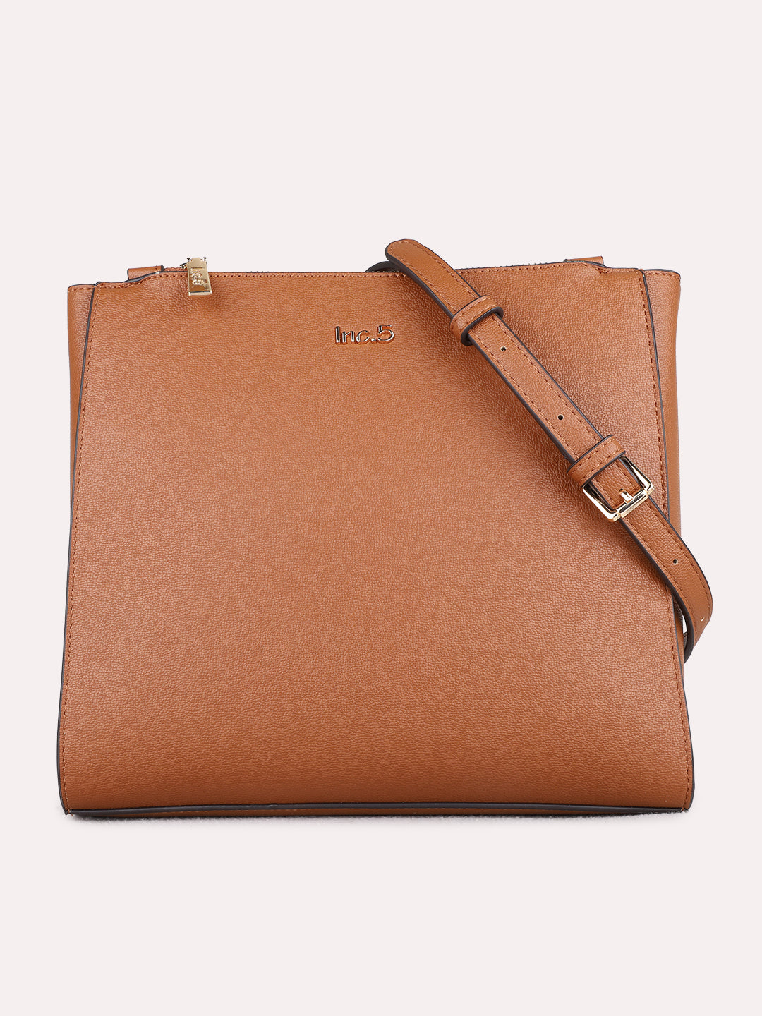 Womens Tan Shoulder Bag With Zip Lock For Casual