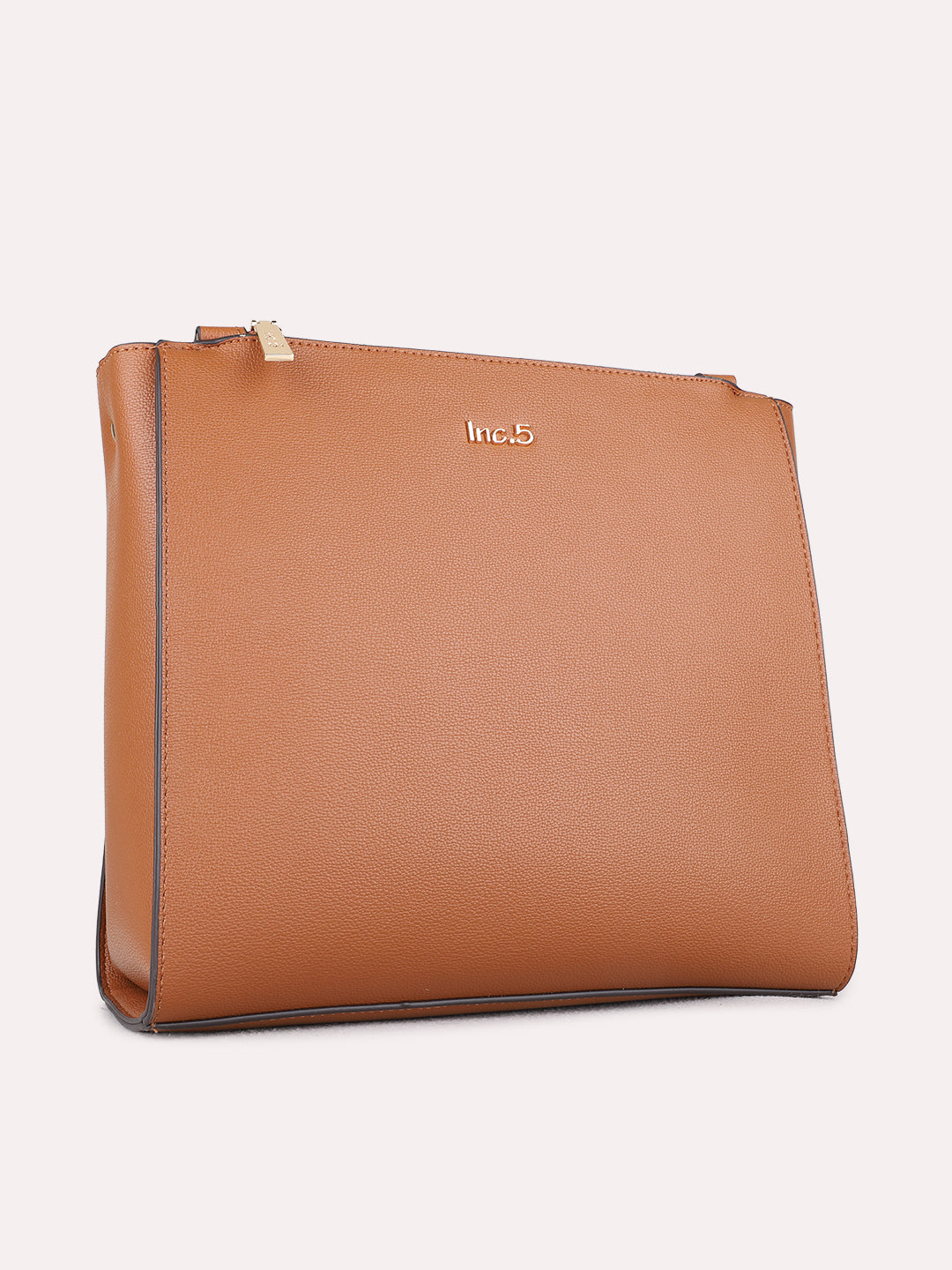 Womens Tan Shoulder Bag With Zip Lock For Casual