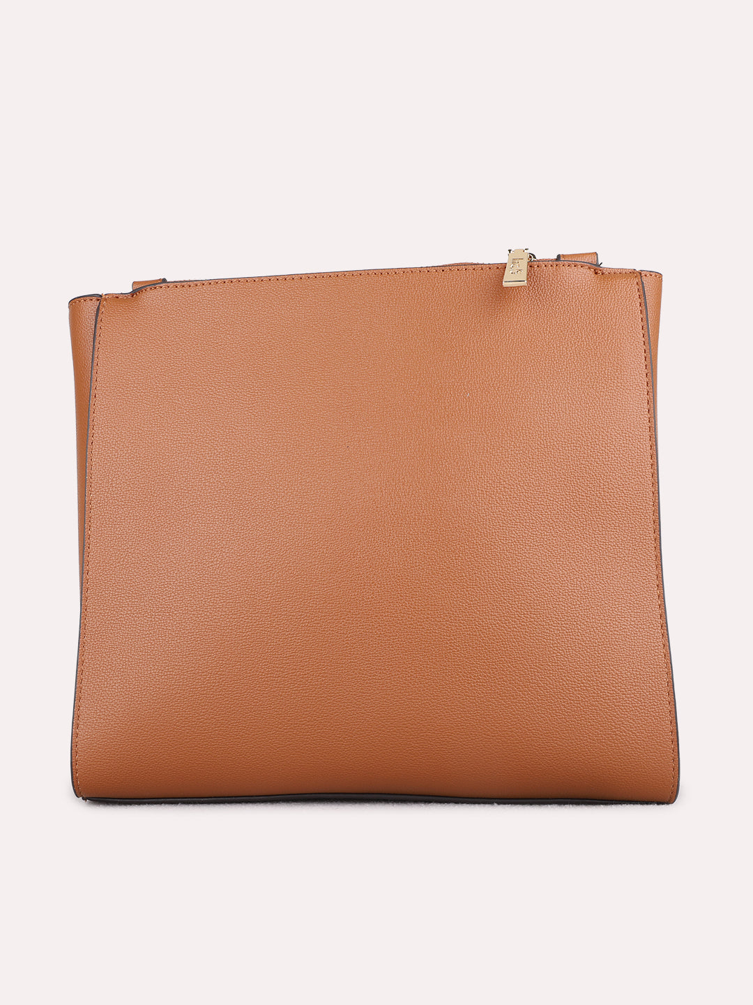 Womens Tan Shoulder Bag With Zip Lock For Casual