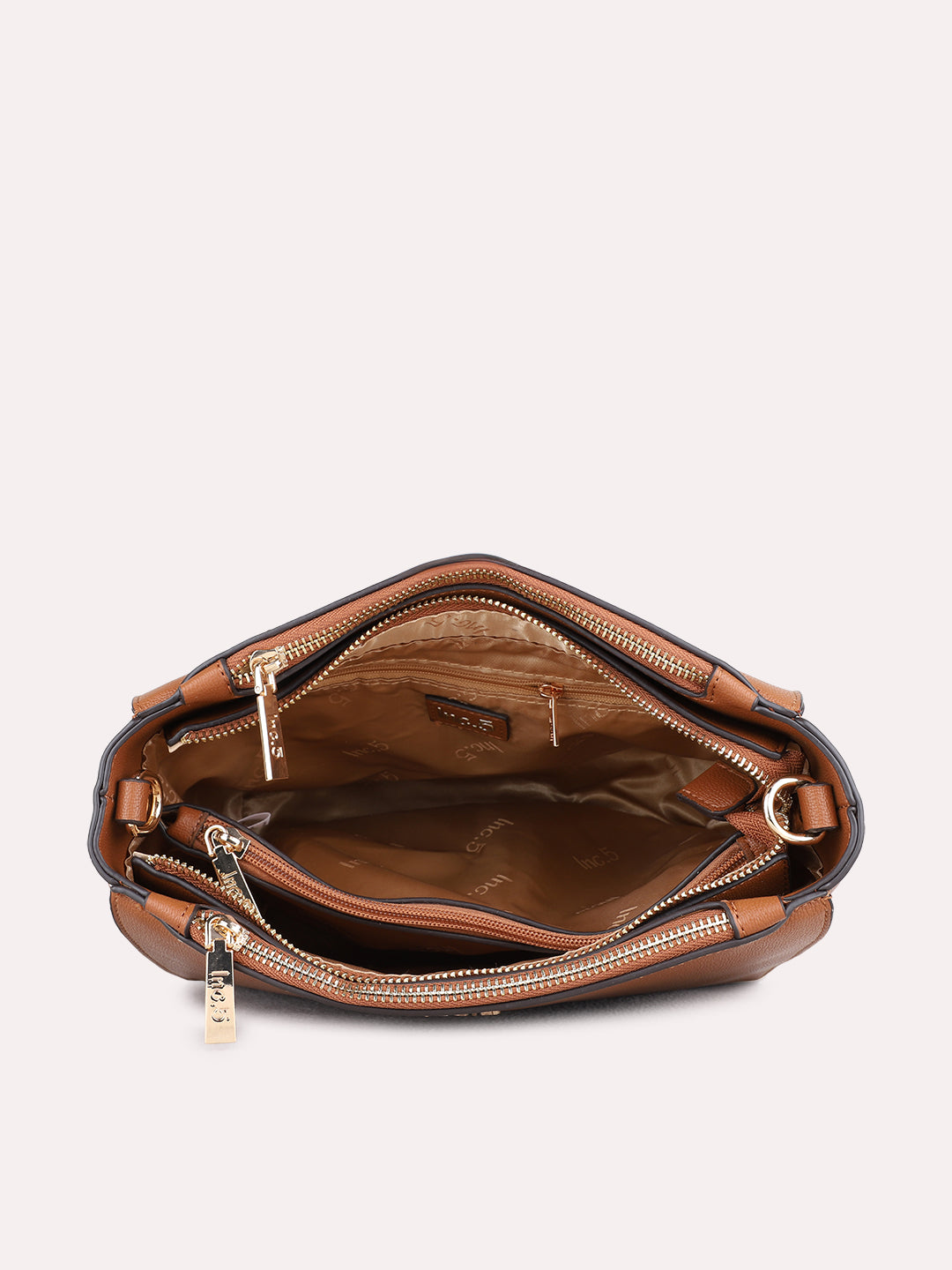 Womens Tan Shoulder Bag With Zip Lock For Casual