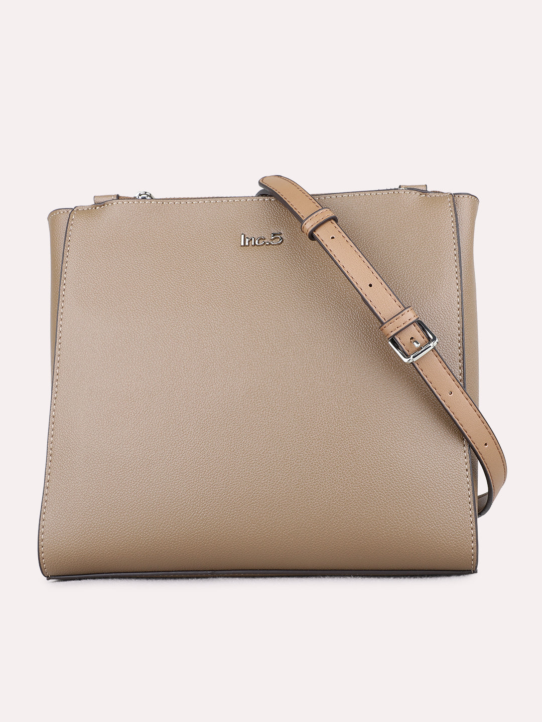 Womens Taupe Shoulder Bag With Zip Lock For Party Use