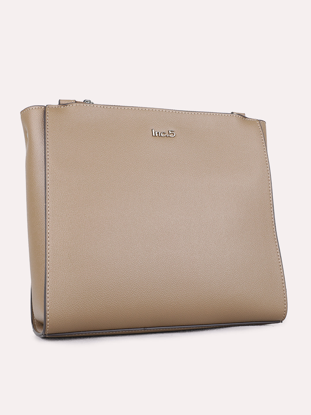 Womens Taupe Shoulder Bag With Zip Lock For Party Use