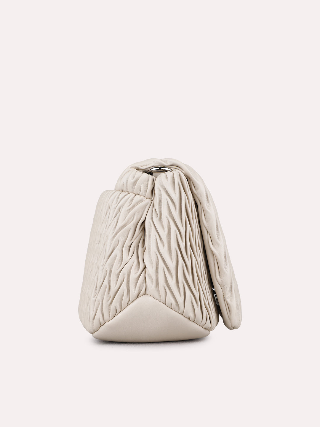 Womens Beige Shoulder Bag With Magnet Button Lock For Party