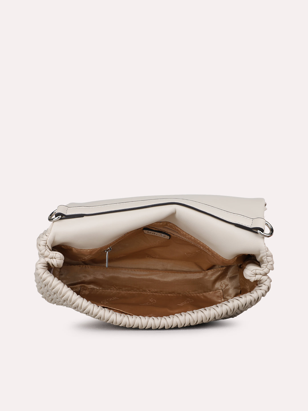 Womens Beige Shoulder Bag With Magnet Button Lock For Party