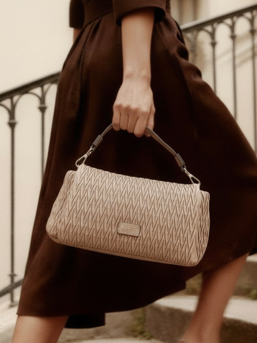 Womens Taupe Shoulder Bag With Magnet Lock For Party