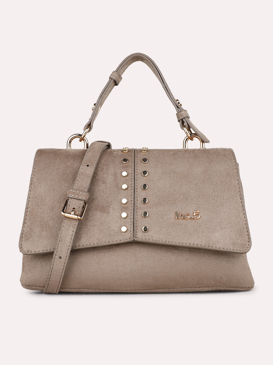 Womens Beige Handbag With Magnet Button Lock For Party