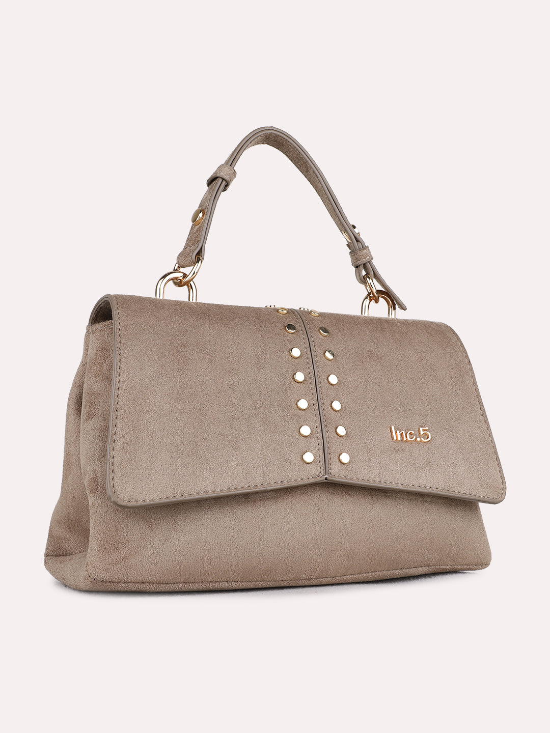 Womens Beige Handbag With Magnet Button Lock For Party