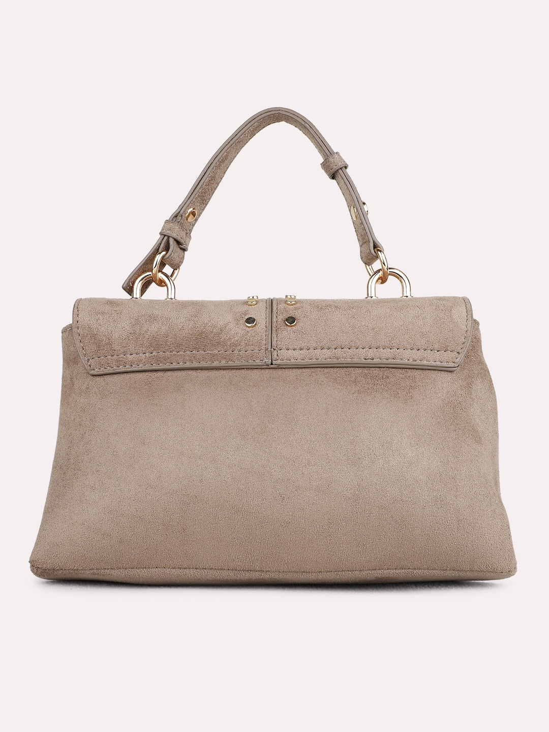 Womens Beige Handbag With Magnet Button Lock For Party