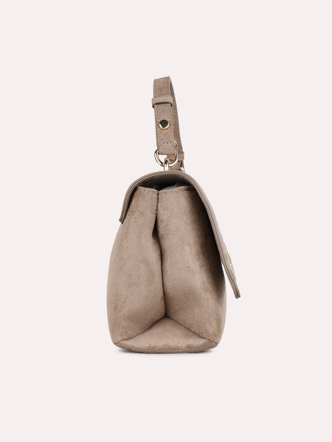 Womens Beige Handbag With Magnet Button Lock For Party