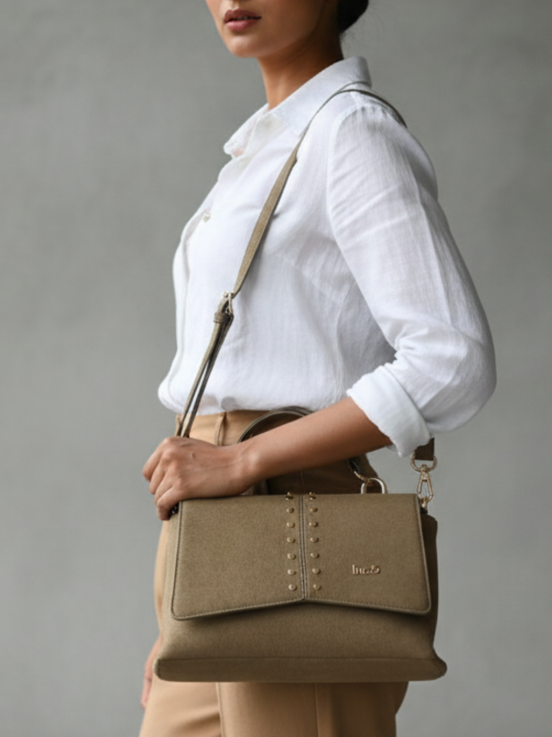 Womens Green Handbag With Magnet Button Lock For Party