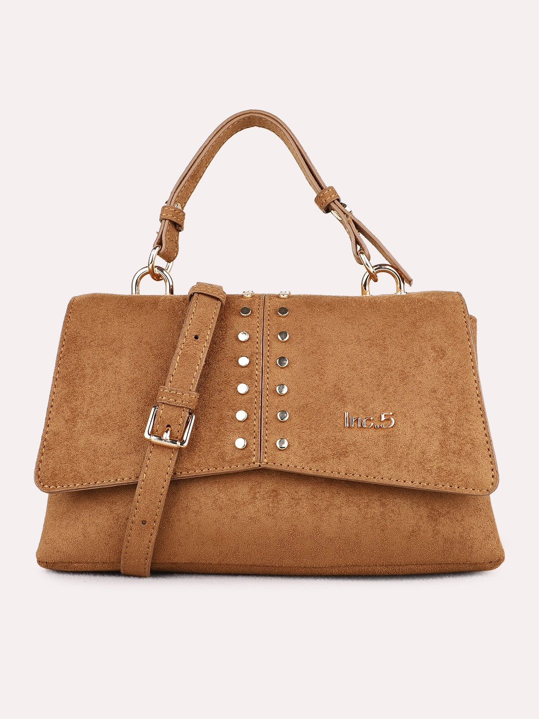 Womens Tan Handbag With Magnet Button Lock For Party