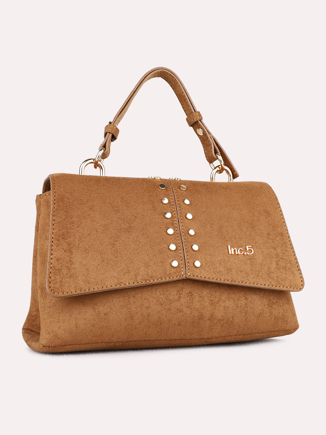 Womens Tan Handbag With Magnet Button Lock For Party