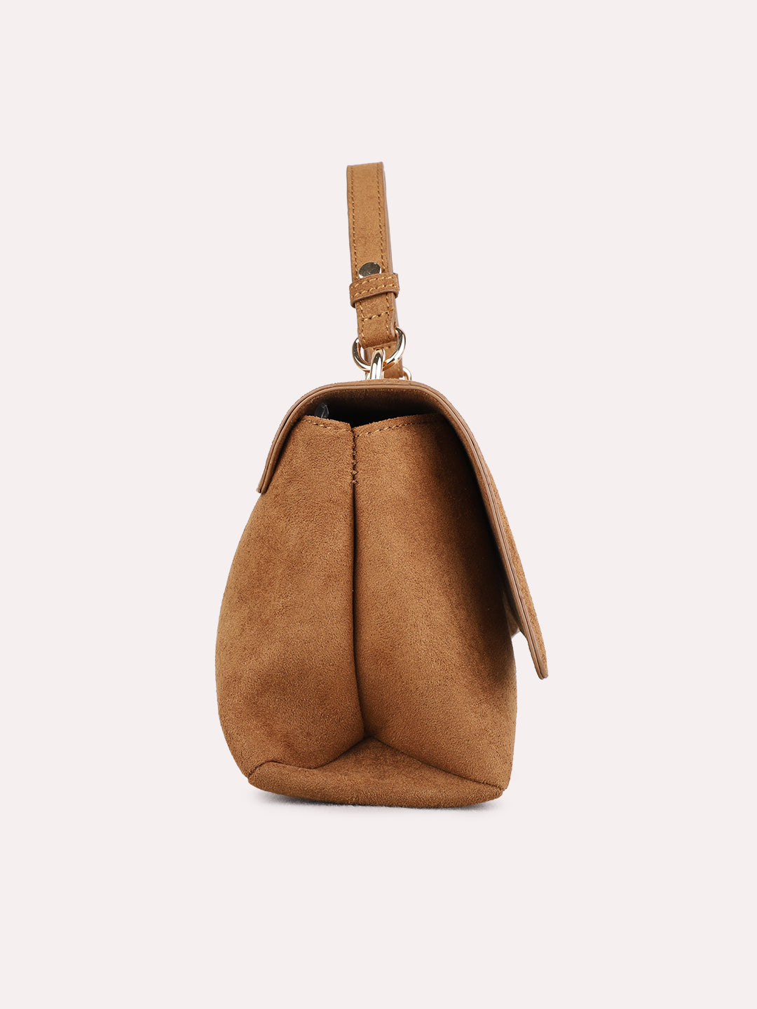 Womens Tan Handbag With Magnet Button Lock For Party