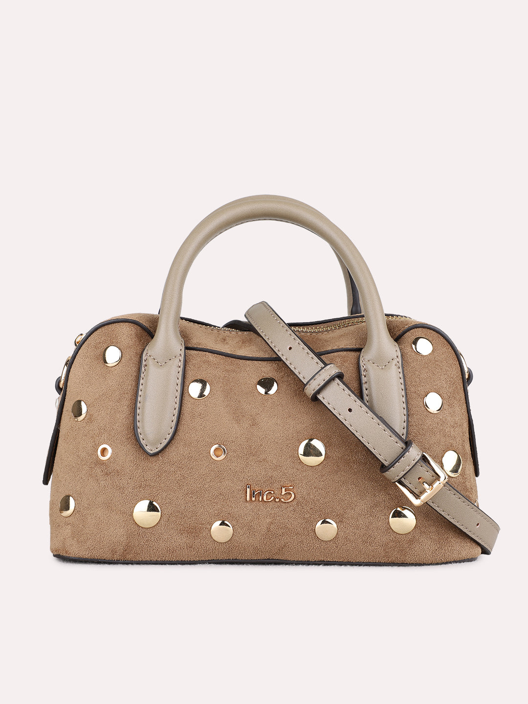 Womens Taupe Handbag With Zip Lock For Party