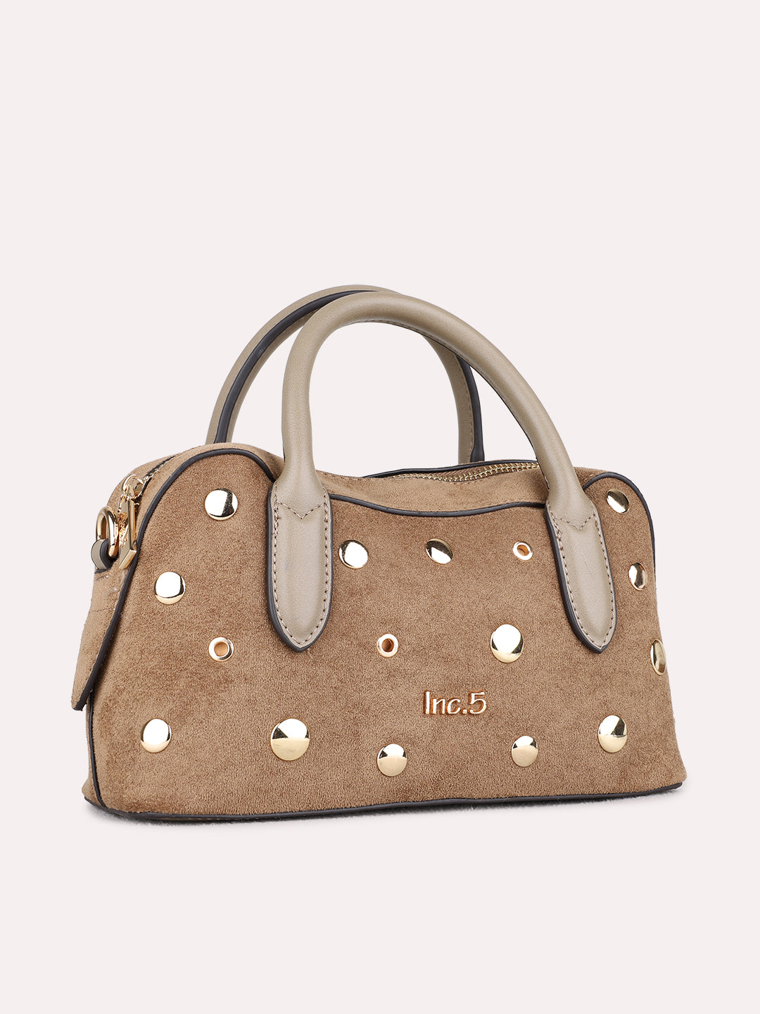 Womens Taupe Handbag With Zip Lock For Party