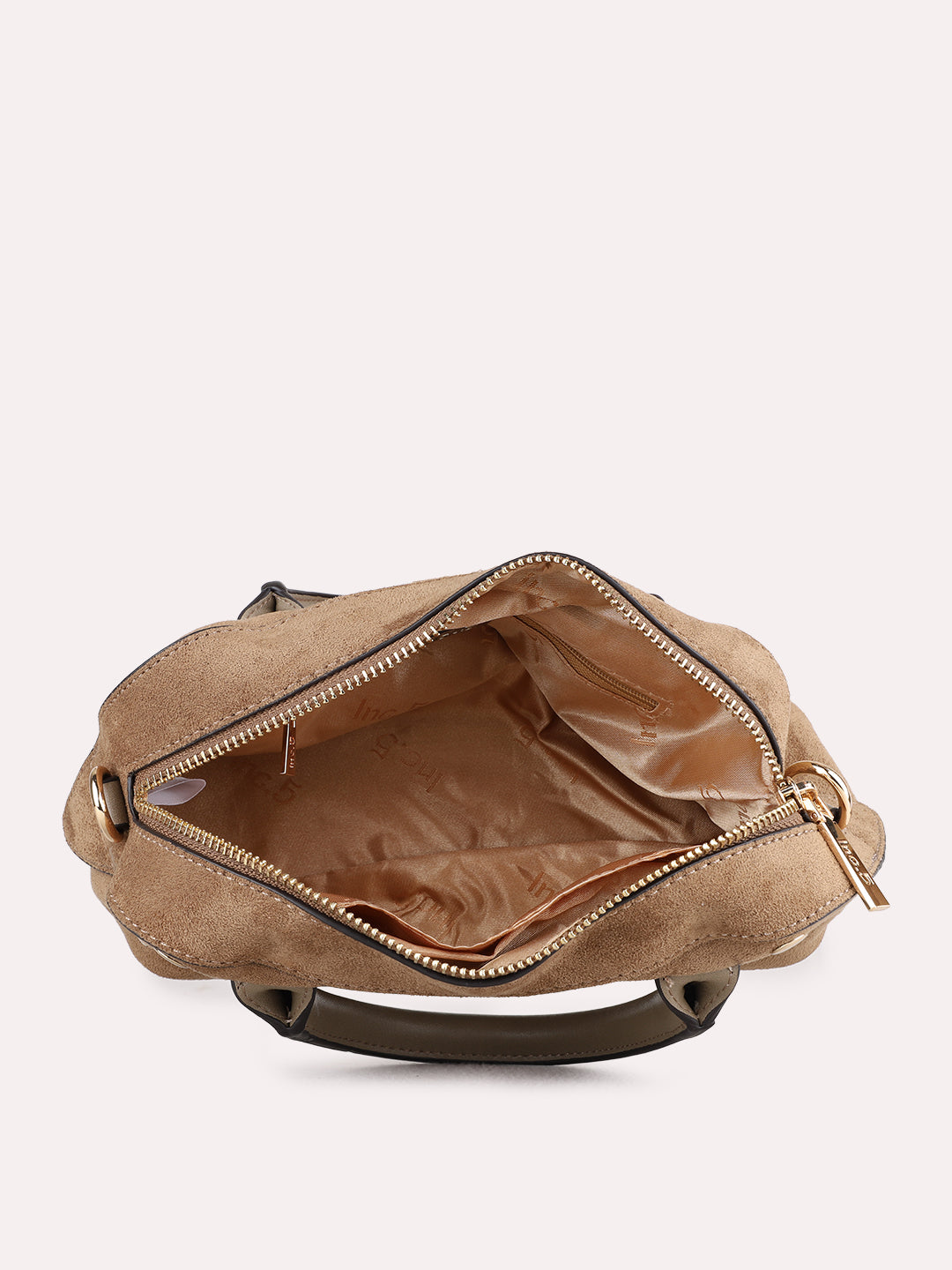 Womens Taupe Handbag With Zip Lock For Party