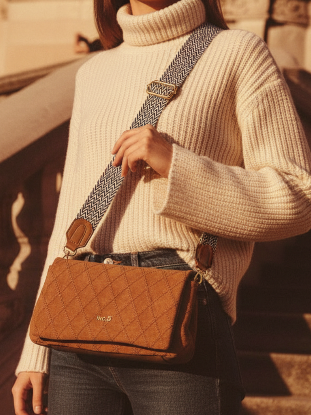 Womens Brown Shoulder Bag With Magnet Button Lock For Party