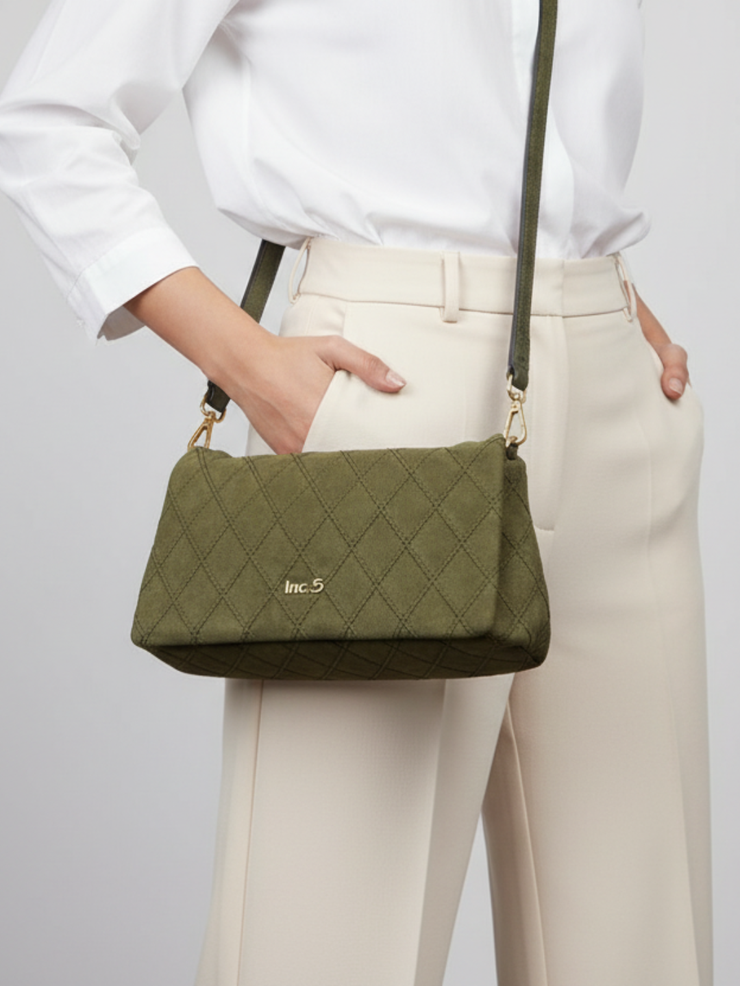 Womens Green Shoulder Bag With Magnet Button Lock For Party