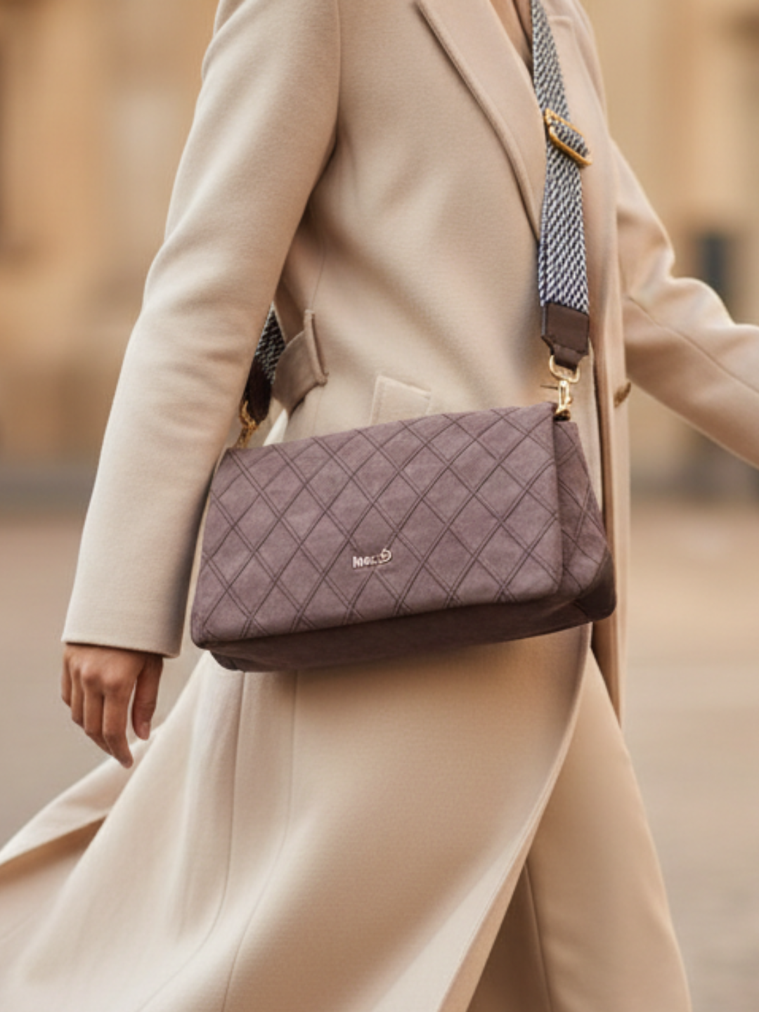 Womens Taupe Shoulder Bag With Magnet Button Lock For Party