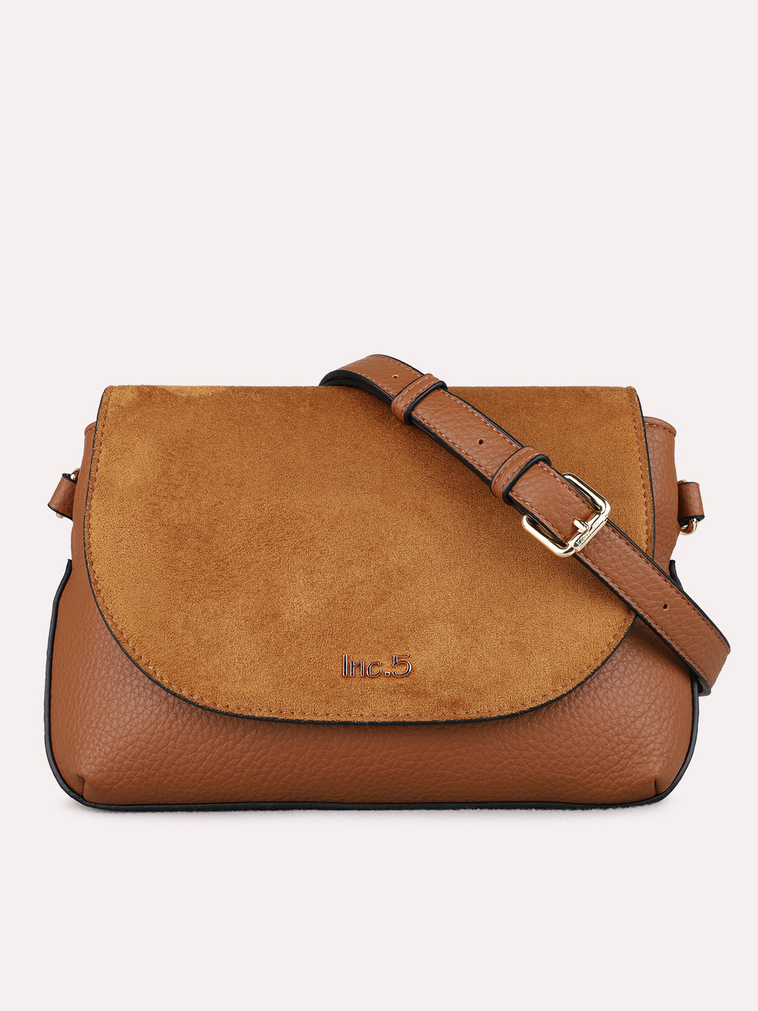 Womens Tan Sling Bag With Magnet Button Lock For Casual