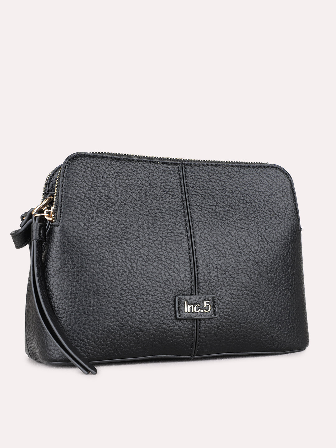 Womens Black Sling Bag With Zip Lock For Casual