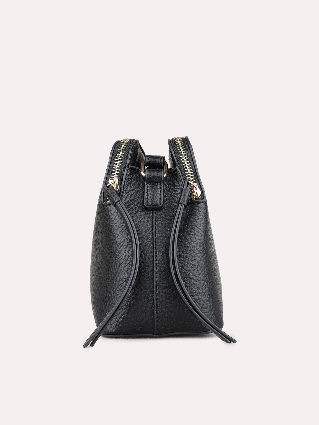 Womens Black Sling Bag With Zip Lock For Casual