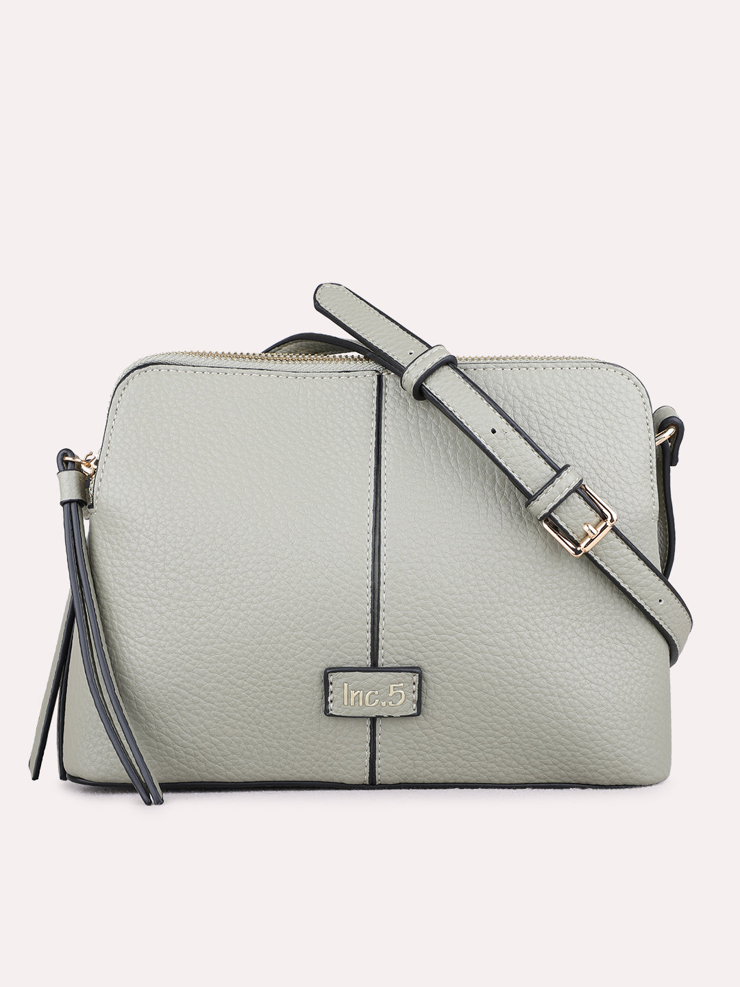 Womens Grey Sling Bag With Zip Lock For Casual