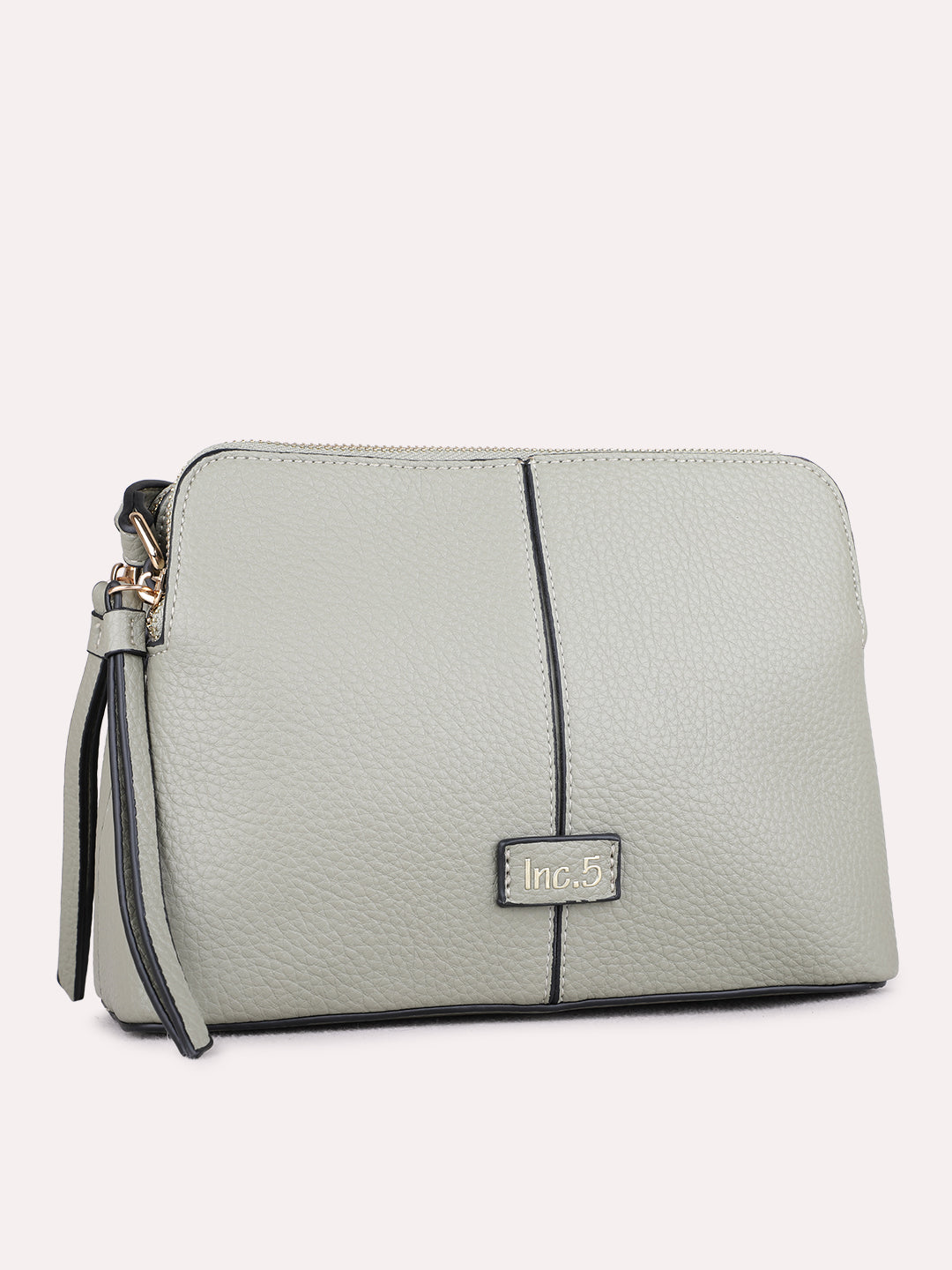 Womens Grey Sling Bag With Zip Lock For Casual