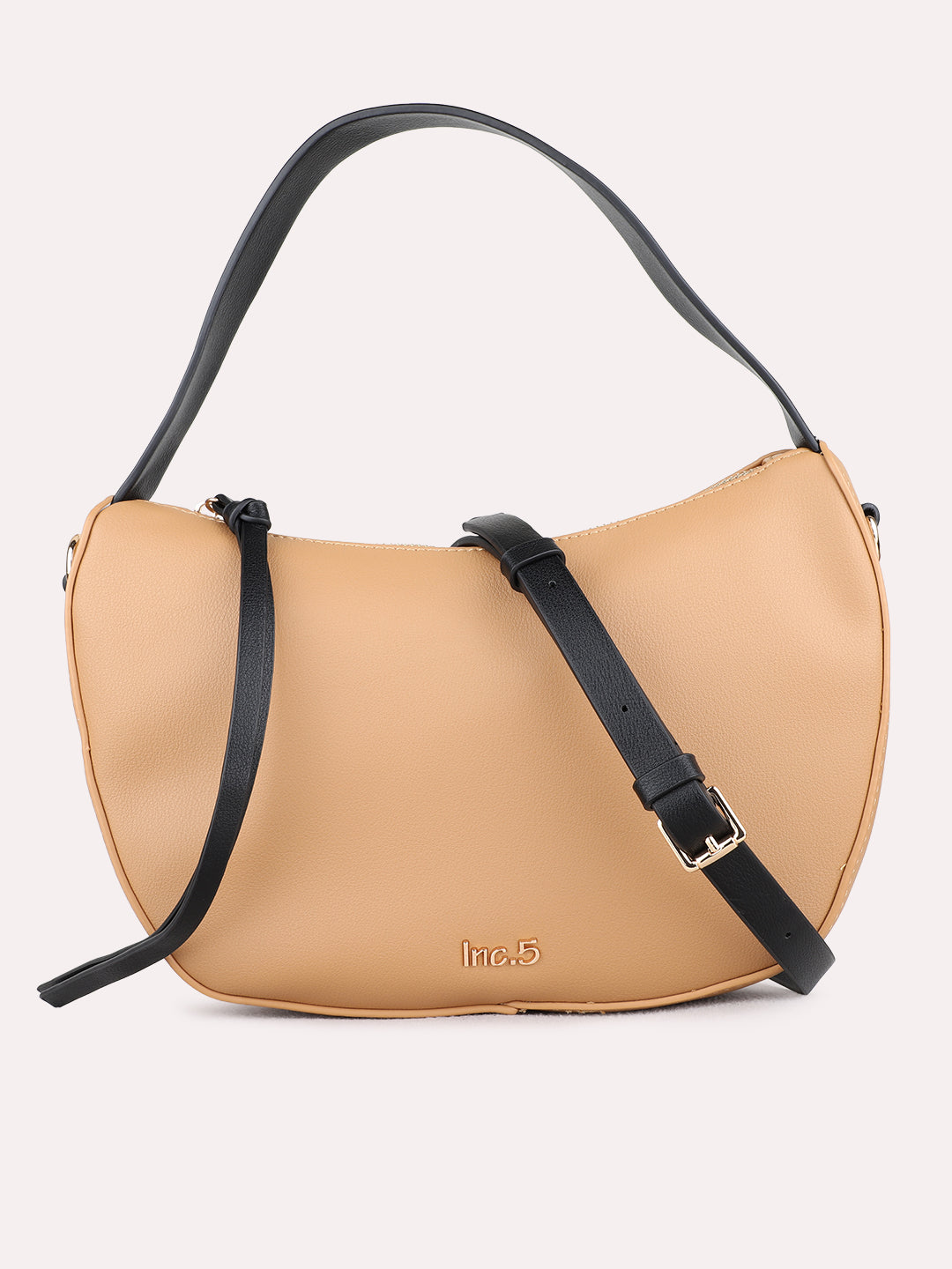 Womens Tan Shoulder Bag With Zip Lock For Party Use