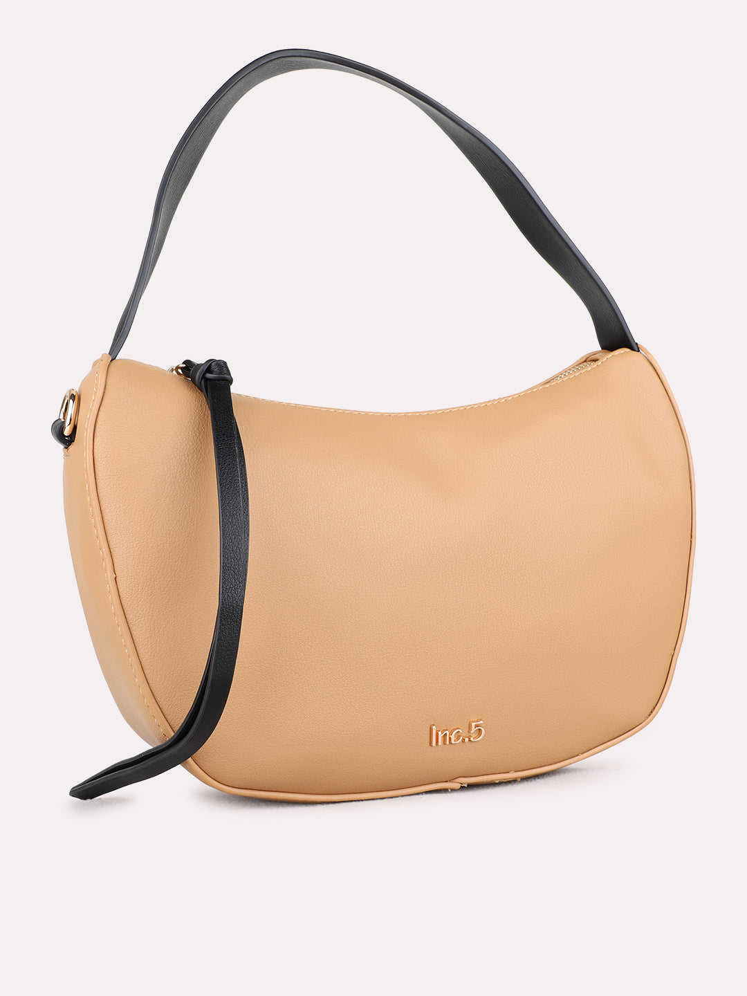 Womens Tan Shoulder Bag With Zip Lock For Party Use