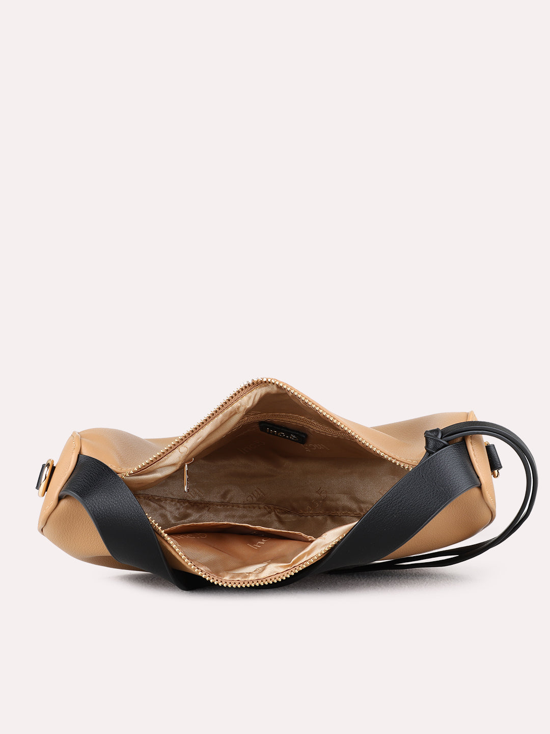 Womens Tan Shoulder Bag With Zip Lock For Party Use