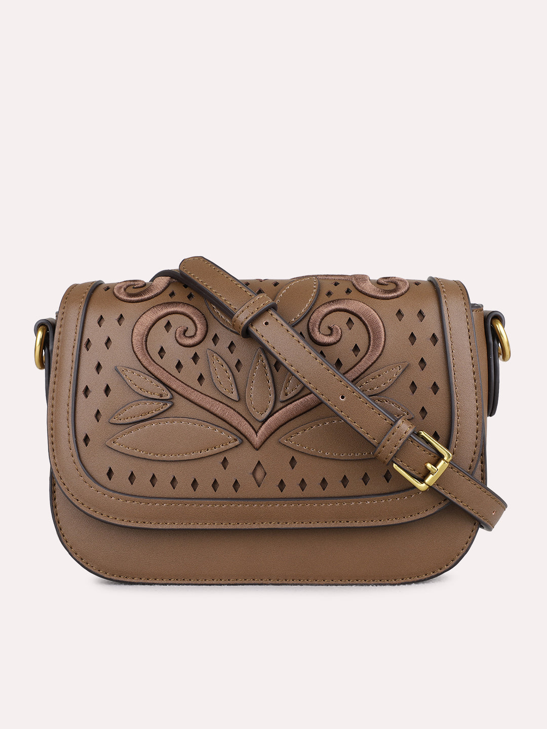 Womens Brown Sling Bag With Magnet Button Lock For Party