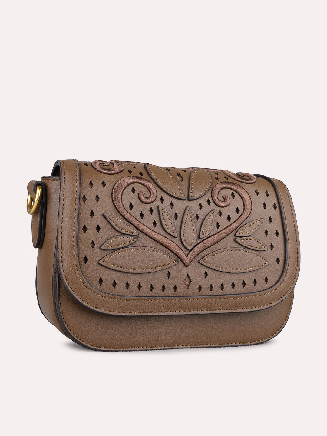 Womens Brown Sling Bag With Magnet Button Lock For Party