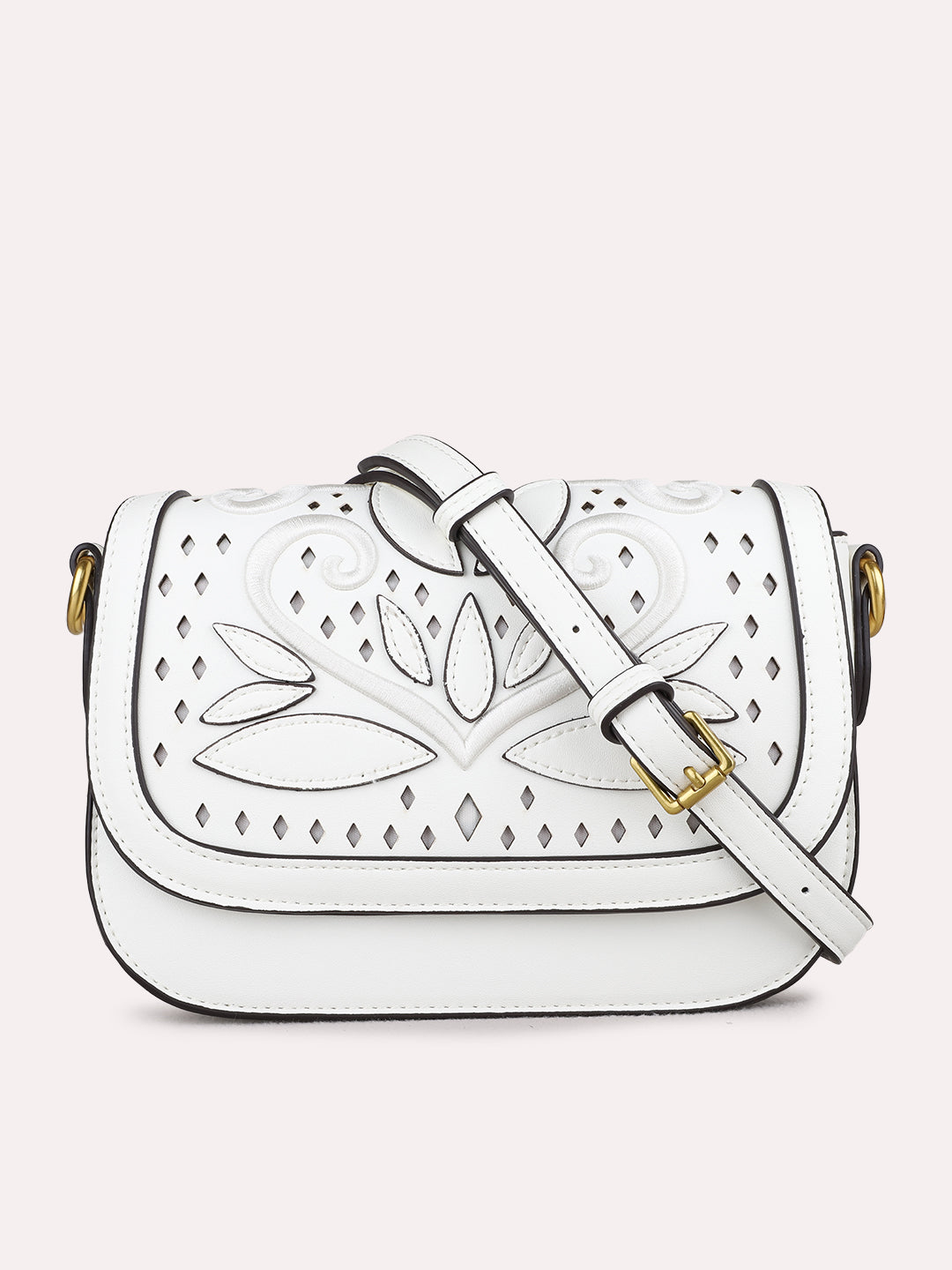 Womens White Sling Bag With Magnet Button Lock For Party