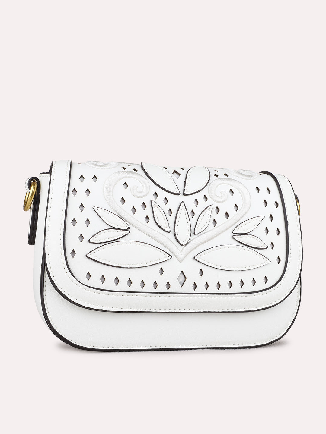 Womens White Sling Bag With Magnet Button Lock For Party