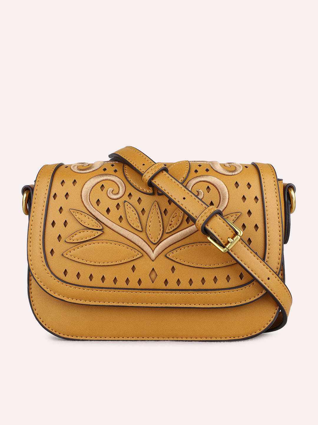 Womens Yellow Sling Bag With Magnet Button Lock For Party