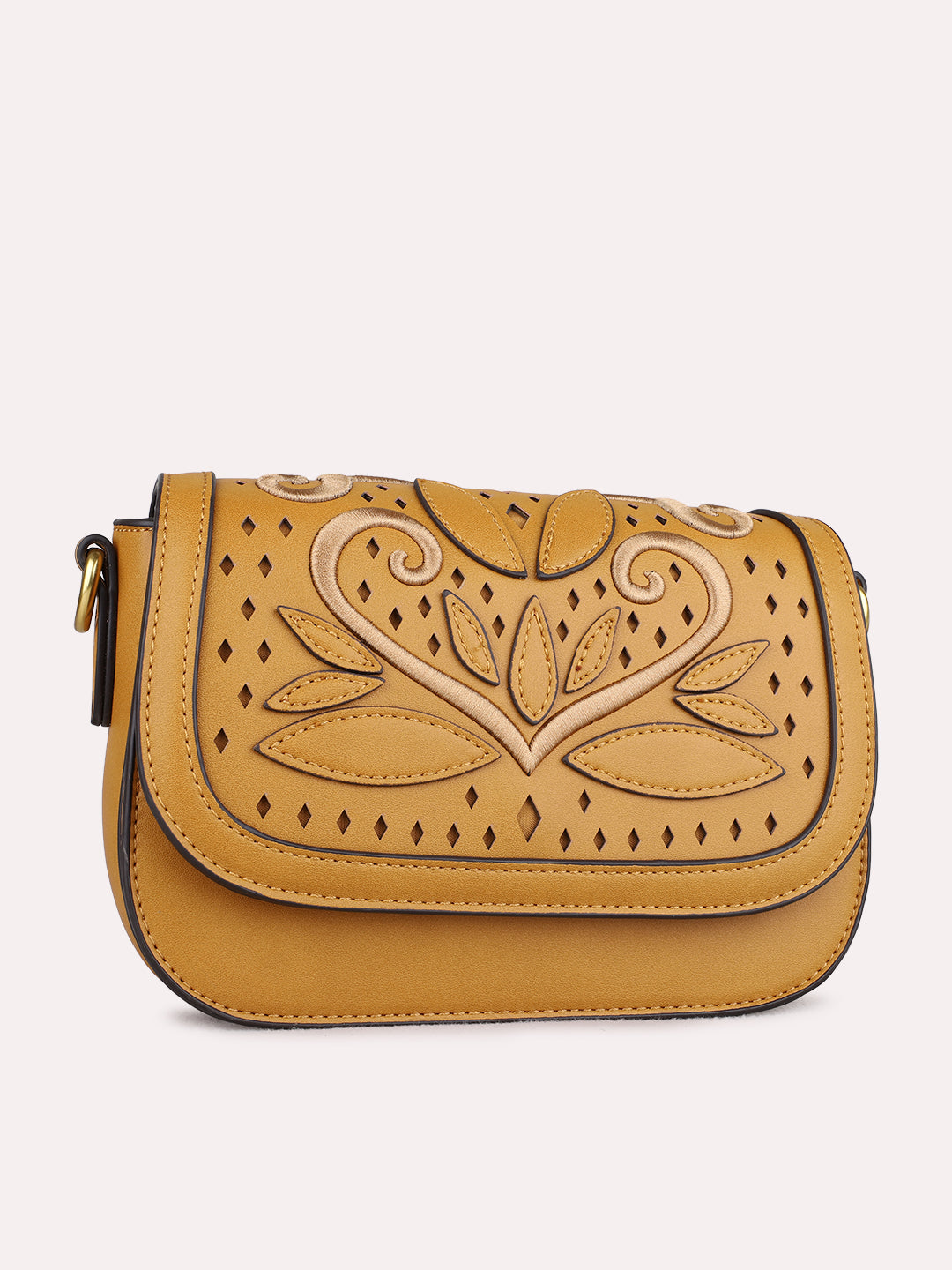 Womens Yellow Sling Bag With Magnet Button Lock For Party