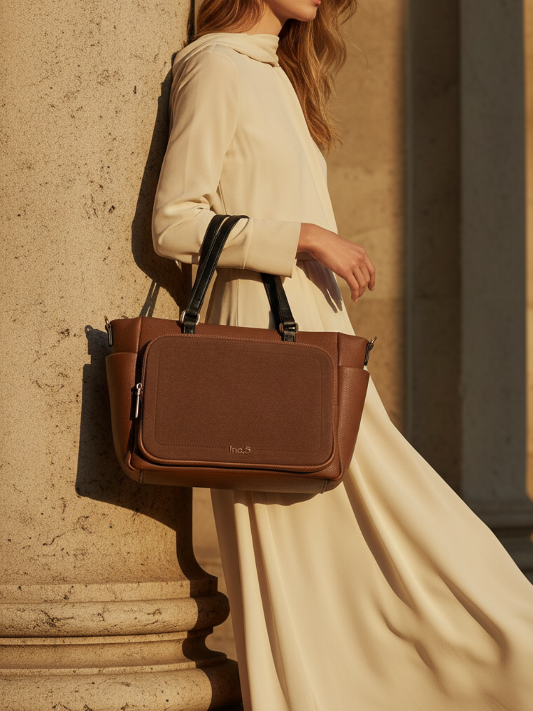 Womens Brown Handbag With Zip Lock For Casual